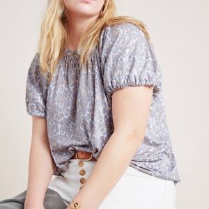 Anthropologie Linen Puffed Sleeved Top